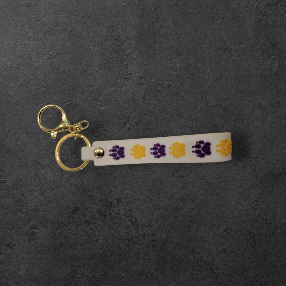 purple and yellow Dog paw Print keychain